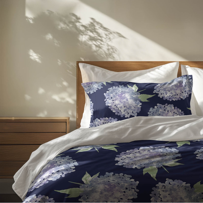 Ensemble d'édredon léger Hydrangea Love, Édredon simple + 2 taies d'oreiller standard, Cobalt; cobalt