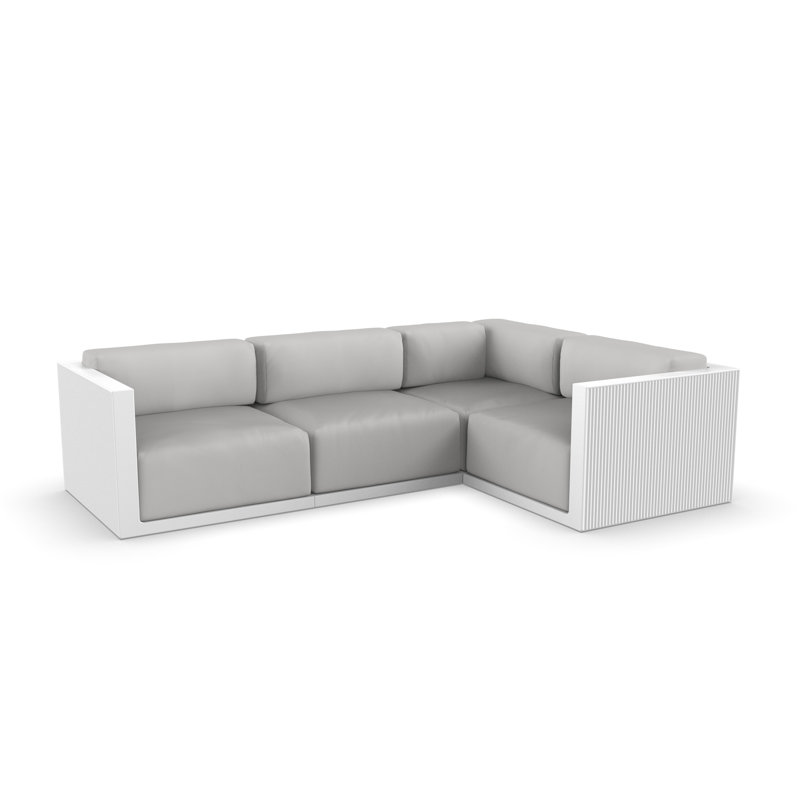 Gatsby 114" Wide Outdoor Reversible Patio Sectional with Cushions, Right Hand Facing, Nautical Taupe, Black