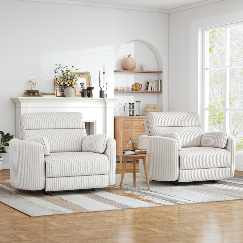52.4" Wide Modern Corduroy Power Recliner Chair With Two Accent Pillows & Charging Ports (Set Of 2), Beige