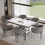 Ensemble de table de salle à manger 7 pièces en faux marbre et argent avec 6 chaises de salle à manger à accoudoirs bouclés gris-1209545803-1209545813-1209545812