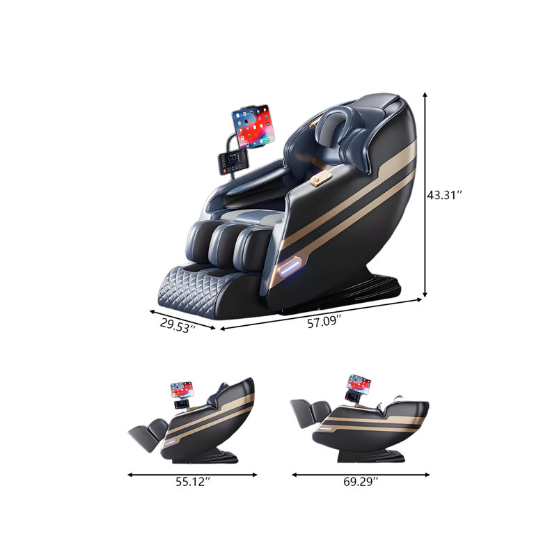Fauteuil de massage électrique multifonctionnel bleu marine et noir avec fonction chauffante.