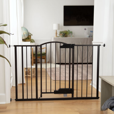 The Thruway 52W Series - Hands Free Open Pet and Baby Gate, Openings from 27.5" - 52" Wide – Espresso Metal