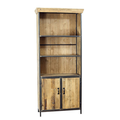 VIP Wood 79 in. Brown Shelving with Bottom Cabinet and Wireframe Accent