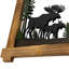 Miroir mural rustique en bois brun, verre et métal, orné d'un motif d'élan et de pins peints, 66 cm de large