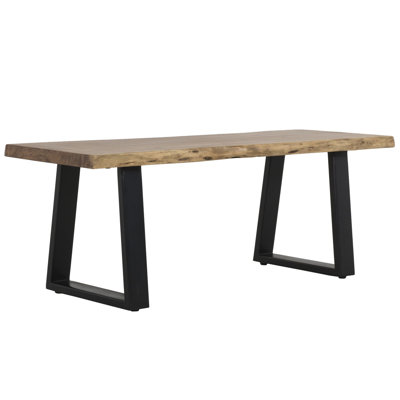 70 po Banc de salle à manger en bois d'acacia massif avec pieds en fer, plateau de table à bord brut / noir