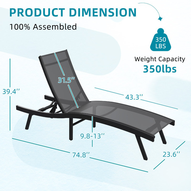 2 PCS All Weather Pool Lounge Chairs Ergonomic Design With Adjustable Backrest, Gray