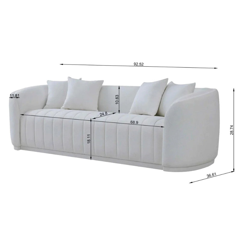 Canapé à accoudoirs arrondis 92,51 po Axal, Velours blanc