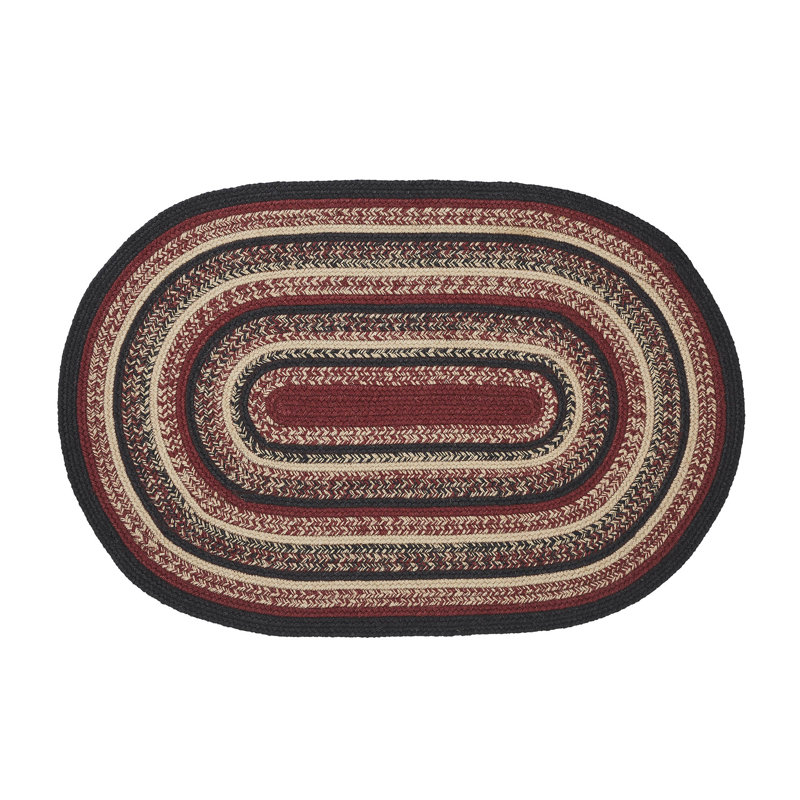 Tapis ovale rayé en jute / sisal / coton tressé à la main noir / rouge / brun clair, Ovale 2 pi x 3 pi