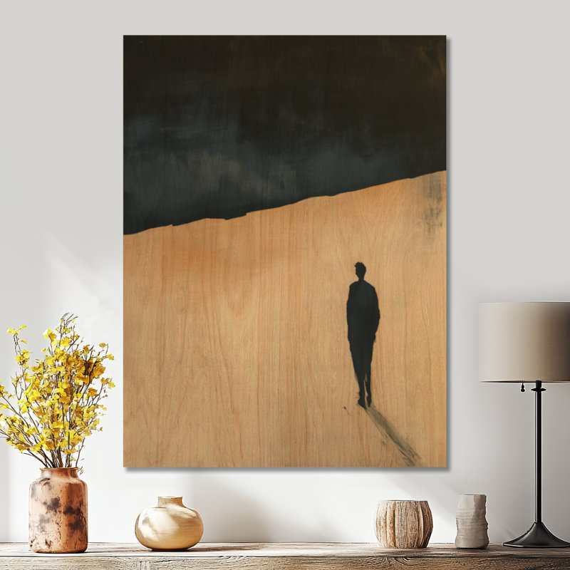 Voyageur solitaire sur la côte - Silhouette marine - Décoration murale imprimée sur bois, H 40 po x l 30 po, Rectangulaire