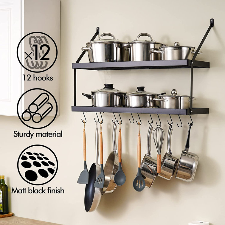 Prep & Savour Metal Wall Mounted Pot Rack