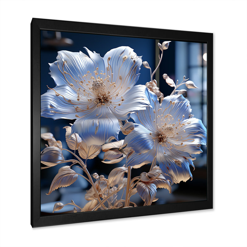 Céleste harmonie florale sur toile, H 36 po x l 36 po x P 1,5 po, Cadre simple noir