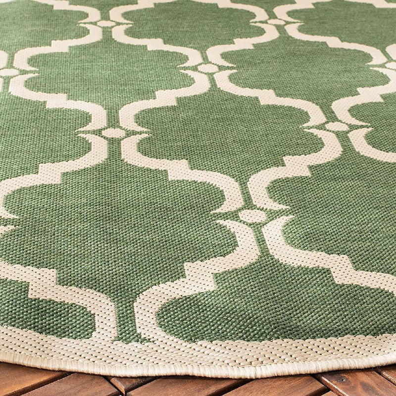 Tapis intérieur / extérieur vert / beige Arneshia, Rond 5 pi 3 po