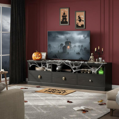 TV Stand for 75 in TV, Mid-Century Modern Entertainment Center with Storage Drawer, 70 in TV Console with Open Shelves, Wood Media Console TV Cabinet for Living Room