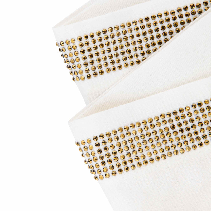 Sparkles Home | Ensemble de serviette à rayures Rhinestone | Carré 20 po | Mélange de coton et lin | Ensemble de 2