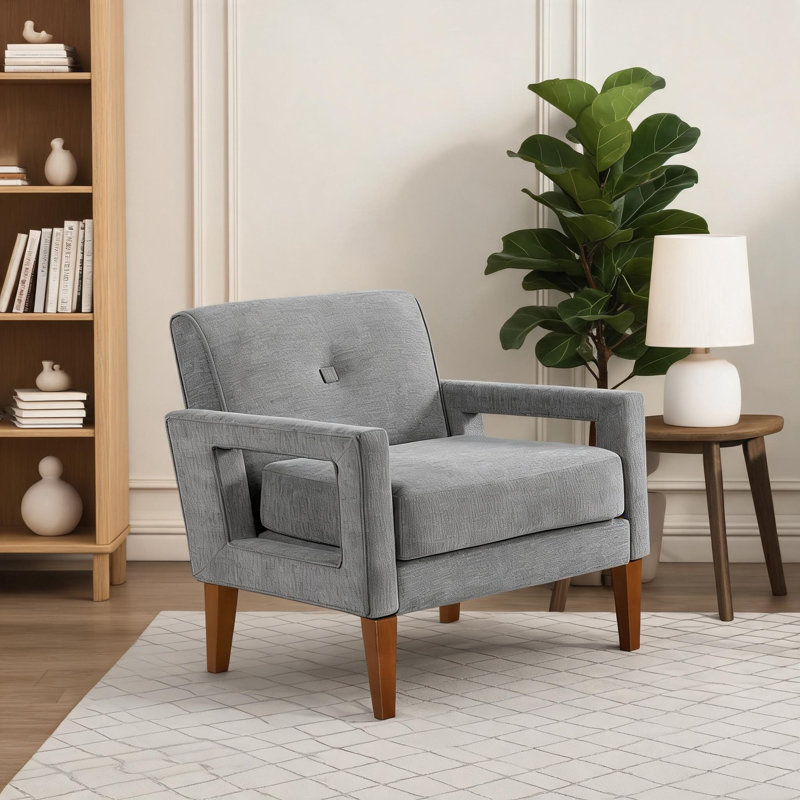 Fauteuil rembourré en chenille gris neutre Neutral, sièges d'appoint modernes pour le salon et les coins lecture, Gris