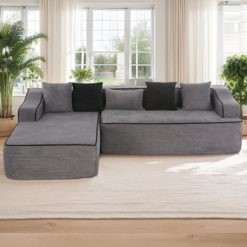 Modern Bonless 104" Padded Plush Corduroy Cloud Sectional Sofa with L-Shaped Chaise and Deep Seating, No Assembly Required, For Living Room Office Apartment