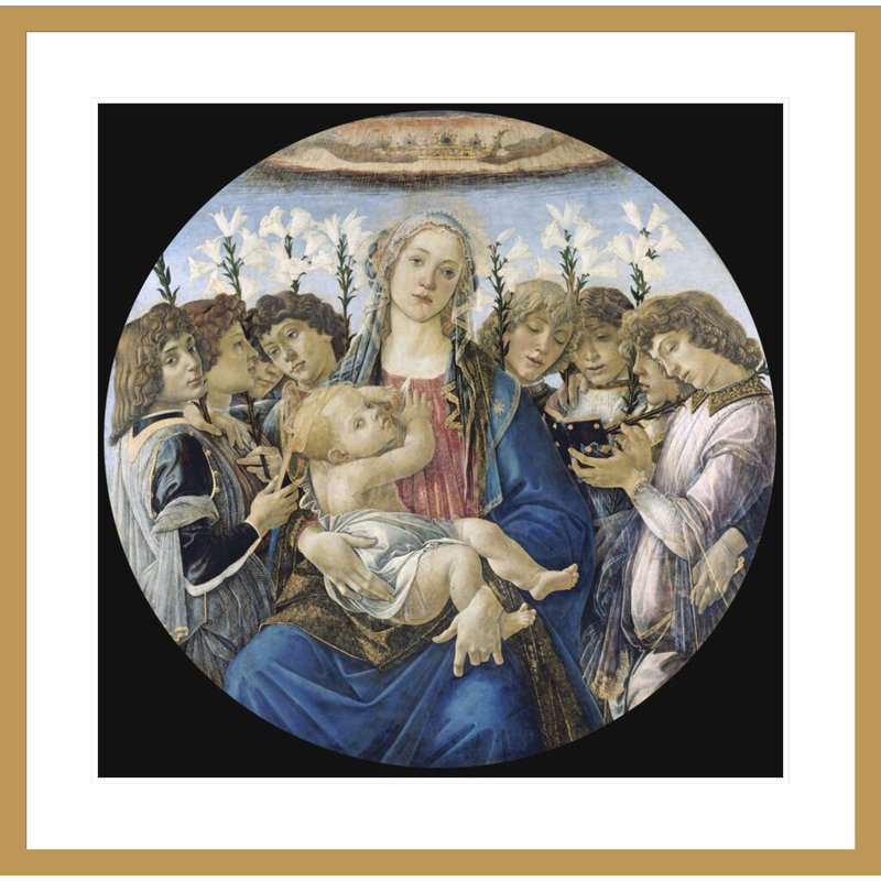 «Vierge à l'enfant avec huit anges» par Sandro Botticelli - Impression giclée encadrée, H 33,5 po x l 33,94 po