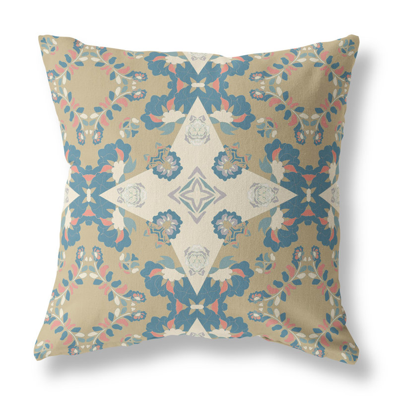 Coussin décoratif 26 po x 26 po Broadcloth Floral, Jaune pâle / floral sarcelle