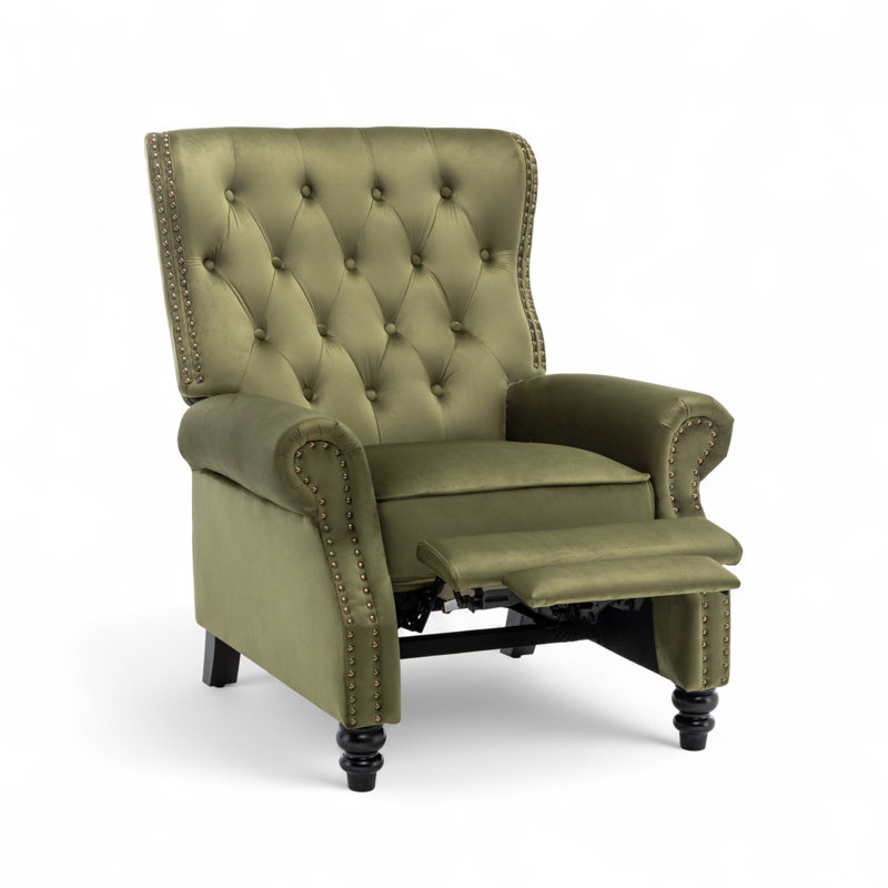 Buttoned Carmona Wingback Recliner Chair, Sage Green