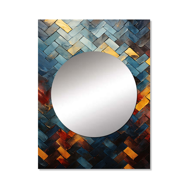 Carreaux cubiques abstraits jaunes et bleus - Miroir mural unique, moderne, impression sur métal, 40 po x 30 po
