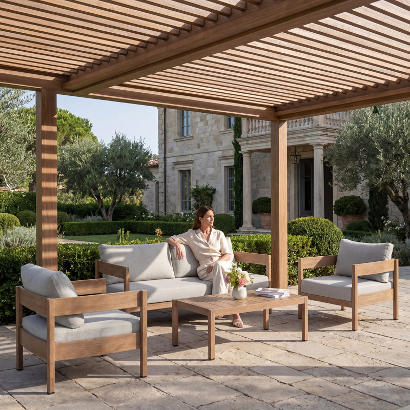 Ensemble de 4 canapés d'extérieur modernes et minimalistes avec structure en aluminium et coussins résistants aux intempéries