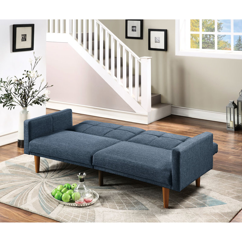 Tissu moderne bleu marine ajustable, structure en bois massif, H 80 po x 34 po, 32 po, tissu convertible élégant, structure incluse, longueur, style