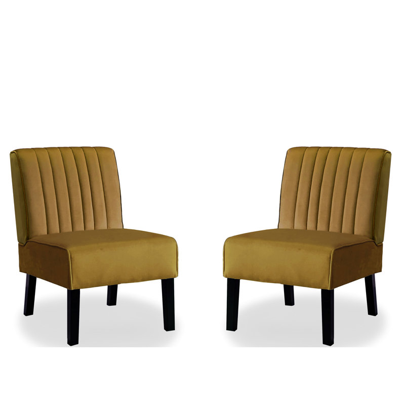 Chaises d'appoint Mid-Century modernes, revêtement en velours jaune avec pieds en bois massif, revêtement 2 pièces, attrait intérieur