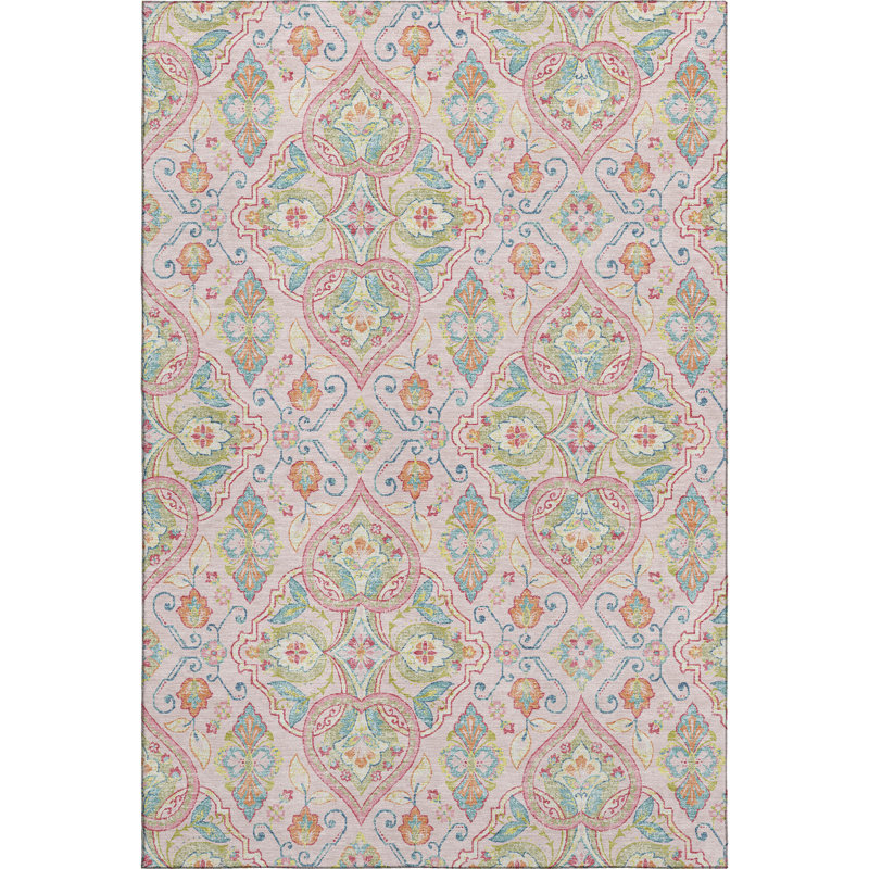 Premium Machine Washable Mayfield AMF2207 bohemian Rug, Pink, 2'6" x 3'10"