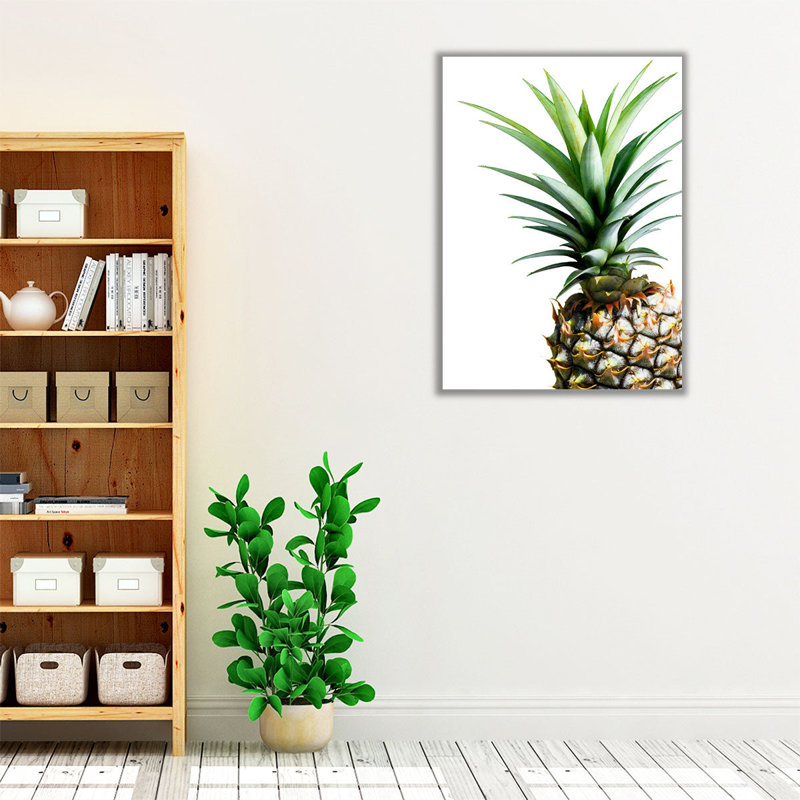Ananas sur blanc - reproduction d'art sur toile, H 24 po x l 18 po