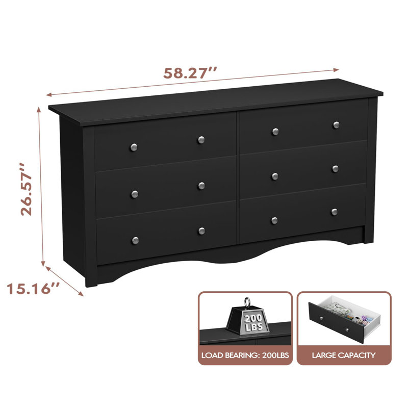12 Drawer 116'' W Double Dresser, Black