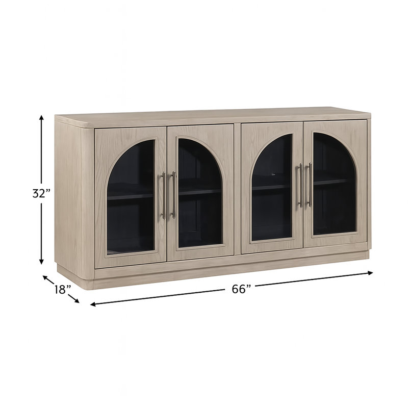 Mong Wood Four Door Credenza, Natural Gray Oak