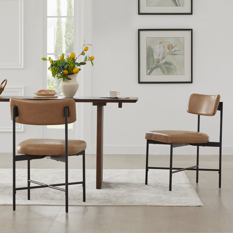 Bayardo 19.3'' H Faux Leather Upholstered Metal Side Chair, Saddle Brown Faux Leather 
