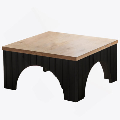 Modern Rustic Wooden Coffee Table With Black Base – Solid Wood Top And Arch Design Legs