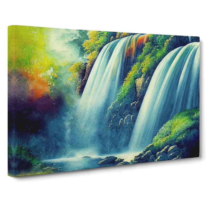 Watercolour Waterfall - Wrapped Canvas