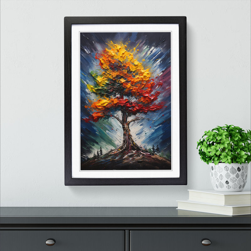 Pine Tree Action Painting - Single Picture Frame Print on Wood, Black Framed, 34cm H x 25cm W