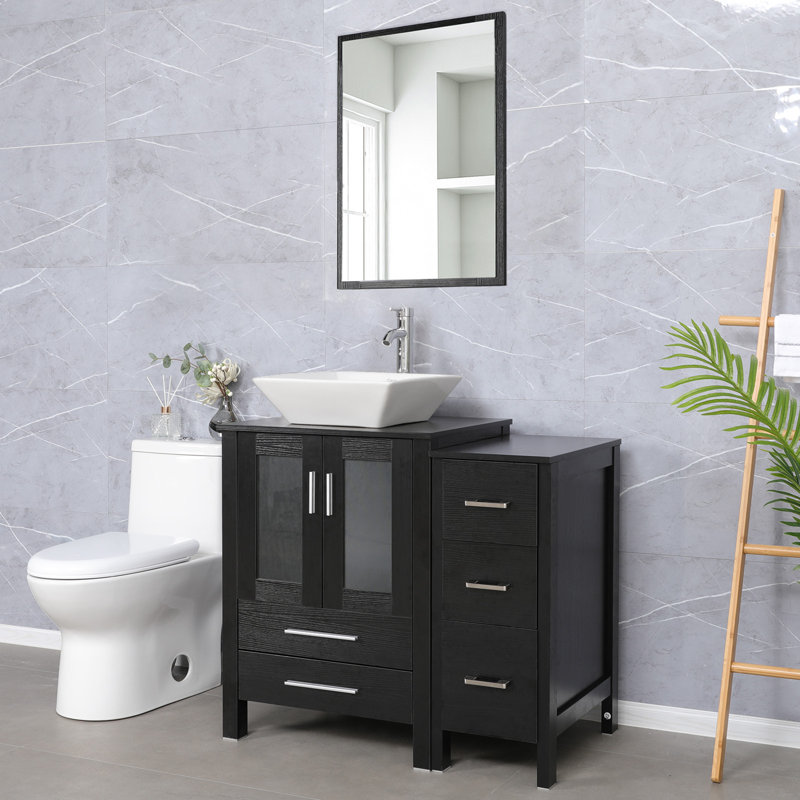 Ensemble de meuble-lavabo simple 3 po avec lavabo vasque, robinet, bonde 3 po 3, Noir