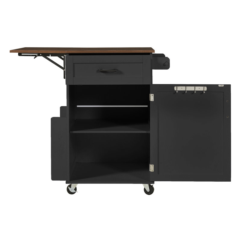 39.3" Farmhouse Kitchen Island With Drop Leaf, Black