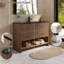 Meuble-lavabo simple autoportant de style ferme moderne de 48 po avec comptoir en R, grand coin en R, tiroirs à fermeture douce sous plan, poignées en laiton brossé-1573731290