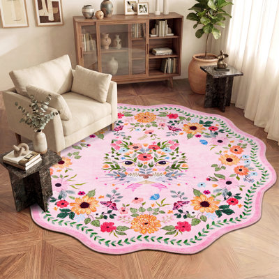 Tapis décoratif en forme d'éventail à motif animal lavable, doux, antidérapant et pliable Tapis d'intérieur pour chambres à coucher, salons, entrées, salles de jeux et chambres d'enfants