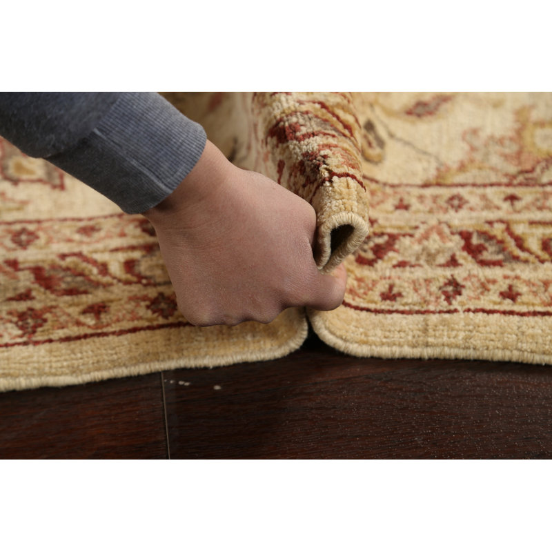 Tapis de couloir unique en laine noué à la main beige / rouge 2 pi 9 po x 9 pi 10 po
