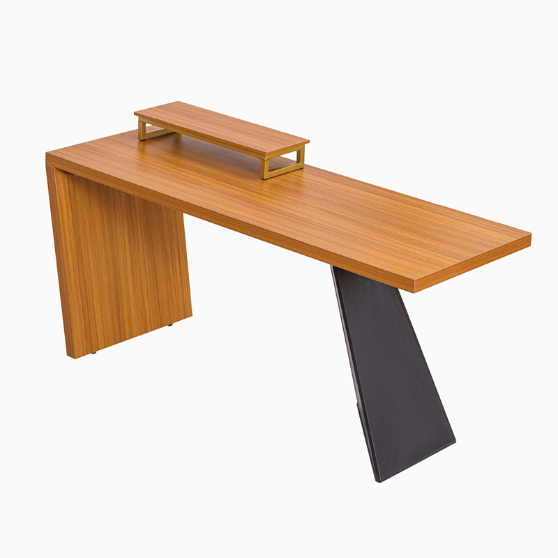 Bureau de direction moderne de 63 po, bureau d'écriture en bois industriel rustique, bureau d'étude avec support pour écran, bureau d'ordinateur rectangulaire pour bureau à domicile, salon, teck