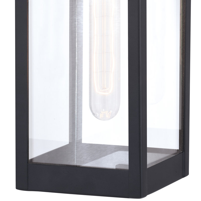 Haviland 14.25 in. H 1-Light Textured Black Dusk to Dawn Sensor Outdoor Wall Sconce, Durable Steel, Clear Glass Shade, LED Compatible for Exterior Porch Patio Front Door or Garage