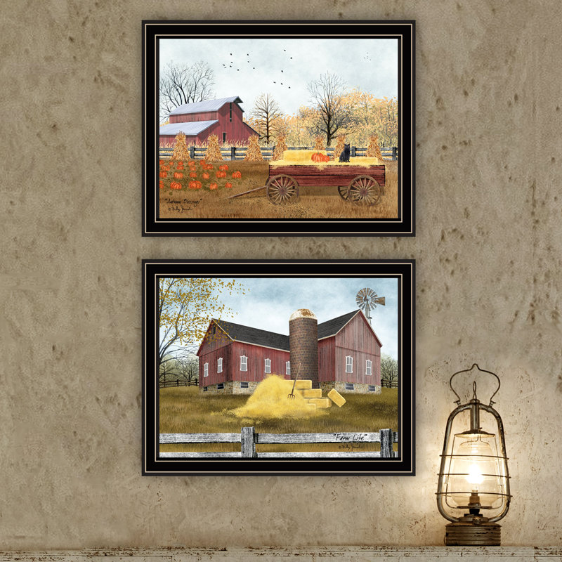 2 pièces de August August®, vignette d'automne, bénédiction de la vie à la ferme, impression d'art mural pour le salon
