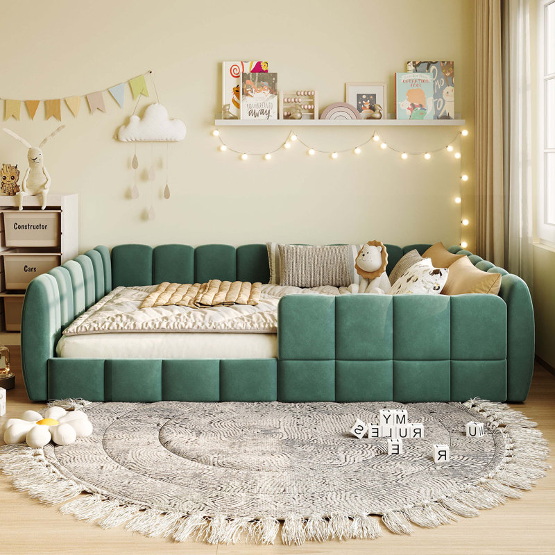 Lit double capitonné en velours, Green