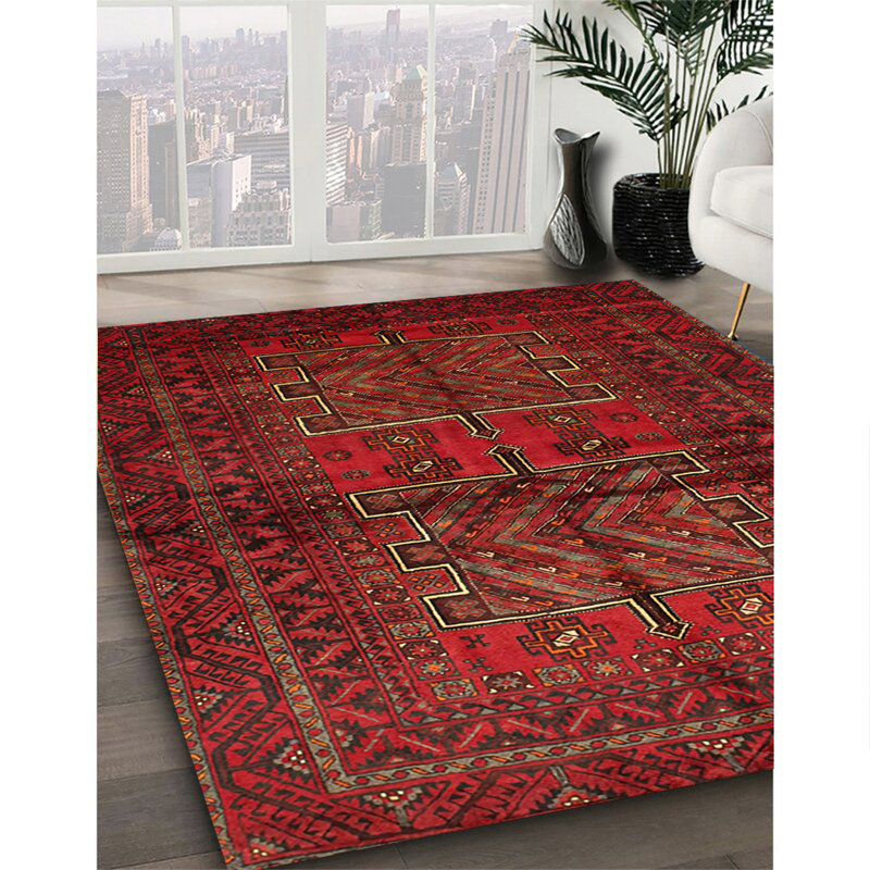 Tapis oriental multicolore tissé à la machine Oriental, Carré de 6 pi