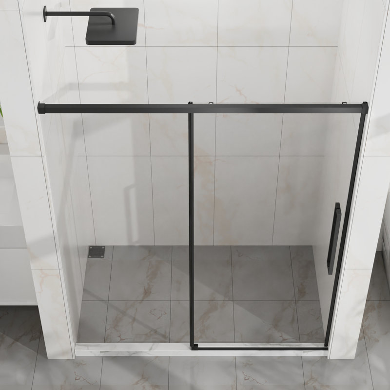 72" H Sliding Shower Door, 6mm Tempered Glass, Matte Black Semi - Style, Easy To Install In Bathroom 60" W X Glass With Clean Coating, Stainless Steel Hardware, Waterproof Splash Proof Technology
