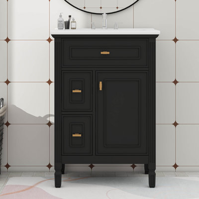 Meuble-lavabo 24 po avec lavabo, meuble-lavabo avec un tiroir rabattable et deux tiroirs, tablette réglable