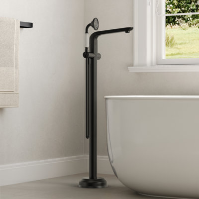 Freestanding Bathtub Faucet Floor Mount Tub Filler with Diverter & Hand Shower