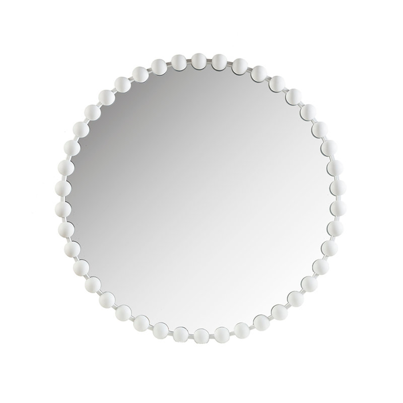 Beaded Round Wall Mirror 36"D, White
