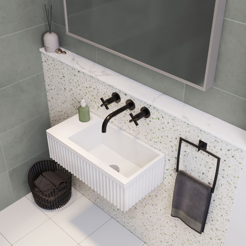 Lavabo de salle de bain mural rectangulaire blanc mat 24 po Delice, Blanc